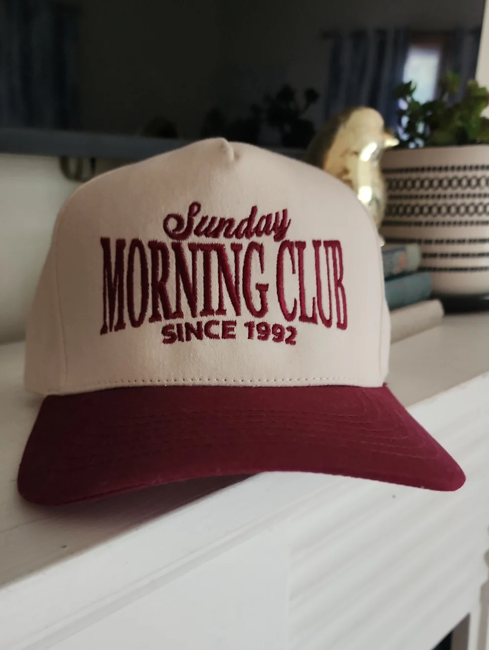 C.C Sunday Morning Club Baseball Cap - Cream and Burgundy